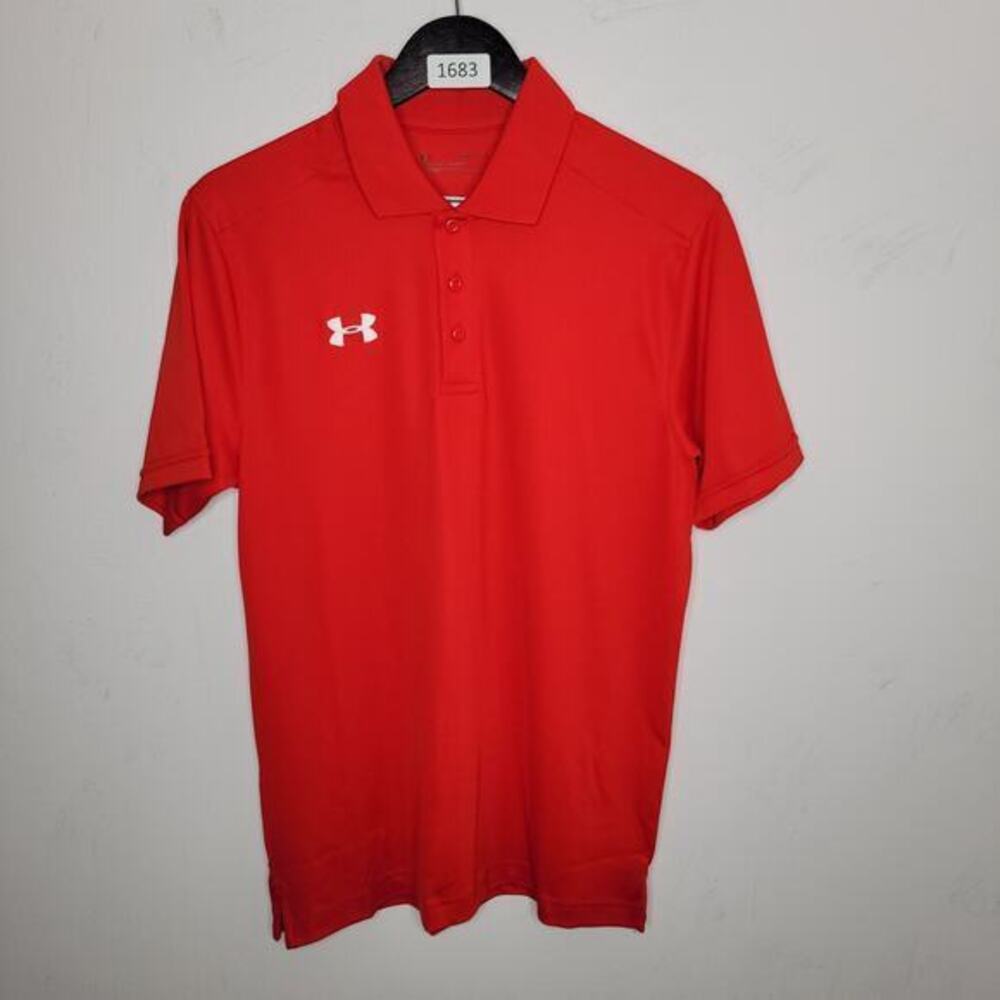 Under Armour 3 Button Polo Shirt Heatgear Mens size Small Loose Red Short Sleeve